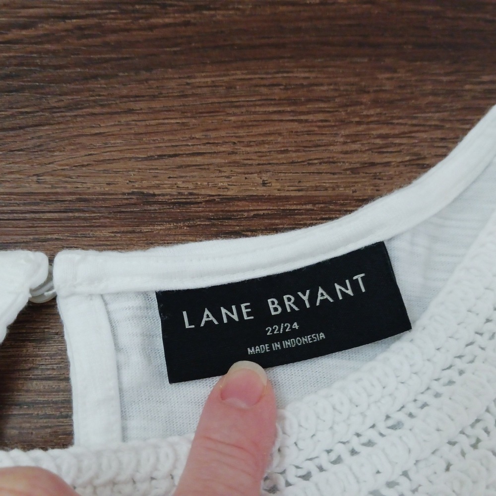 Lane Bryant White Crochet Lace Yoke Top Short Sleeve Cotton Modal Blouse 22/24 - Picture 3 of 6